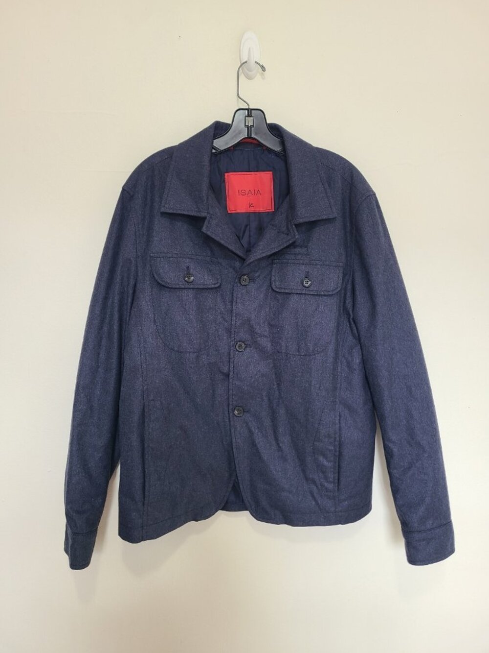 Isaia Overshirt Silk Cashmere Navy Blue Button Up Jacket size IT 50 US M